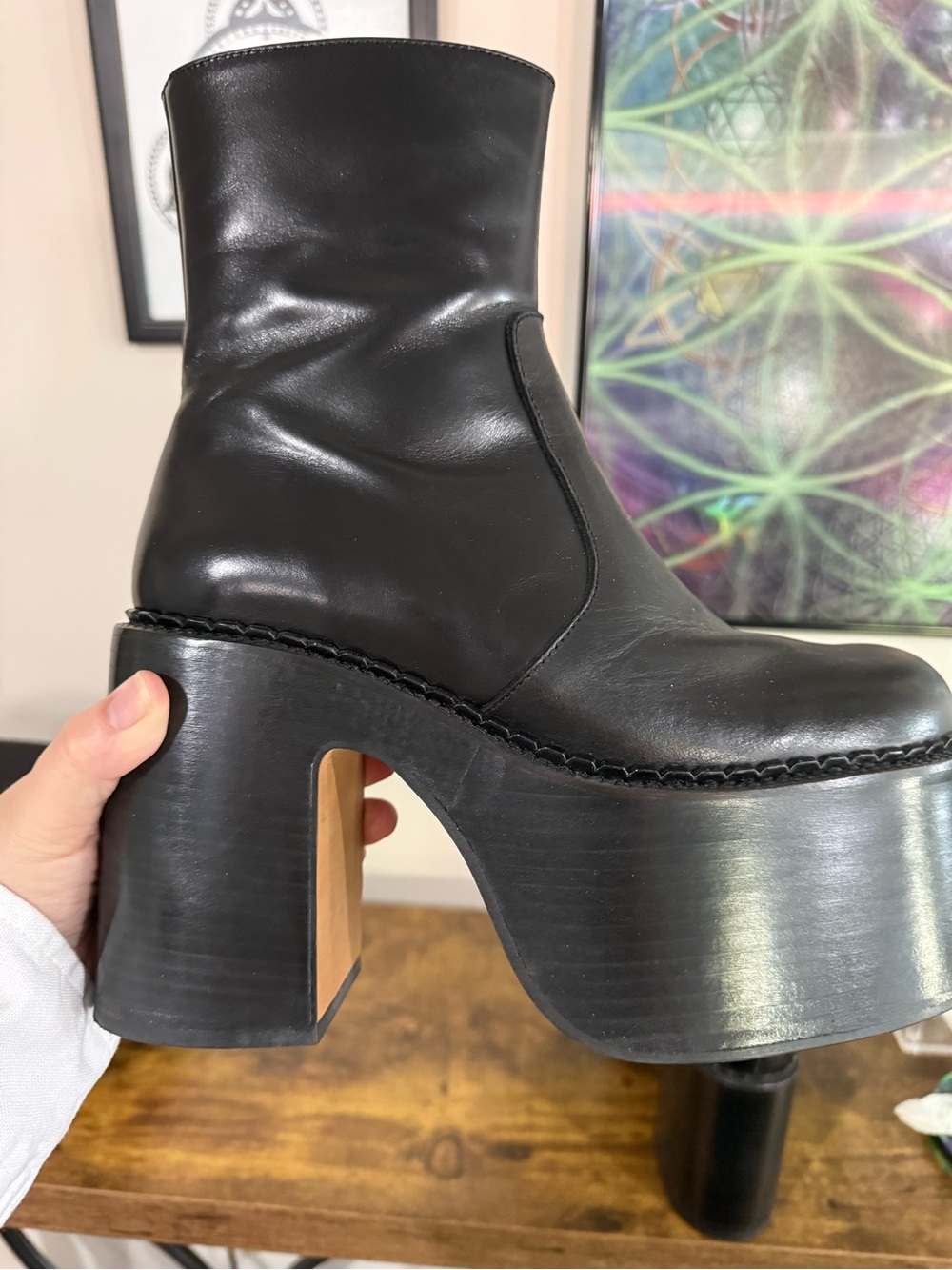 L'INTERVALLE Black Leather Platform Boots - EU 38 - Picture 13 of 14
